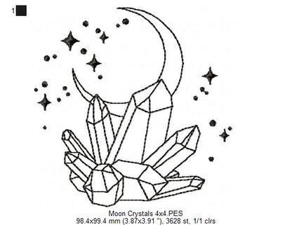 Moon Crystal - Redwork - Machine Embroidery Design