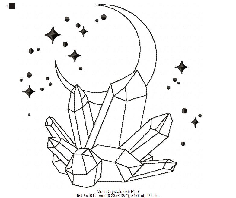Moon Crystal - Redwork - Machine Embroidery Design