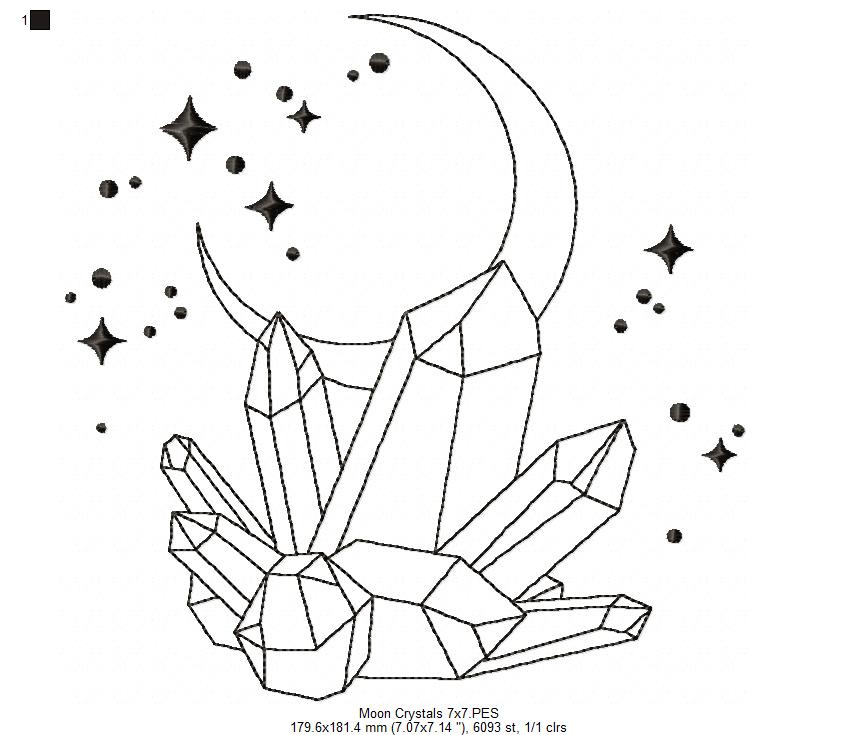 Moon Crystal - Redwork - Machine Embroidery Design
