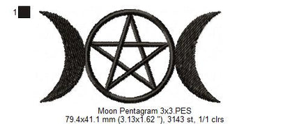 Moon Pentragram - Fill Stitch - Machine Embroidery Design