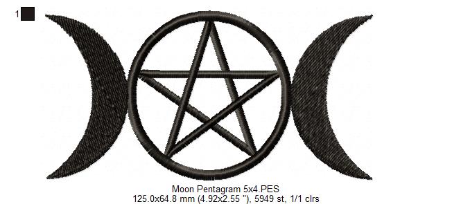 Moon Pentragram - Fill Stitch - Machine Embroidery Design