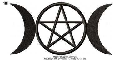 Moon Pentragram - Fill Stitch - Machine Embroidery Design