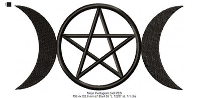 Moon Pentragram - Fill Stitch - Machine Embroidery Design