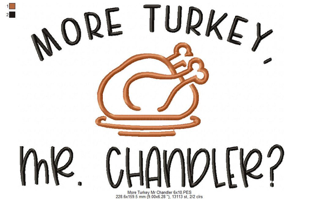 More Turkey, Mr. Chandler? Friends - Fill Stitch - Machine Embroidery Design