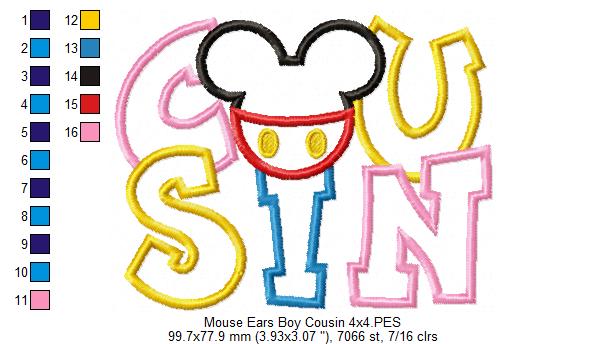 Mouse Ears Boy Cousin - Applique Embroidery