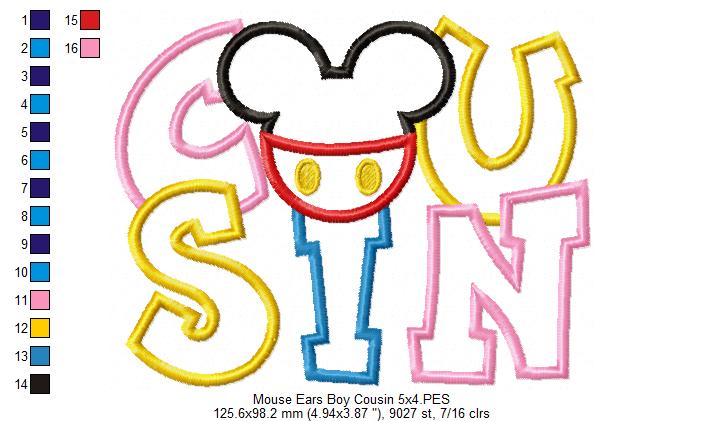 Mouse Ears Boy Cousin - Applique Embroidery
