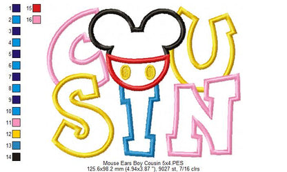 Mouse Ears Boy Cousin - Applique Embroidery