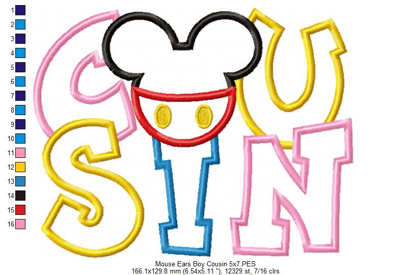 Mouse Ears Boy Cousin - Applique Embroidery