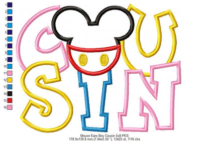 Mouse Ears Boy Cousin - Applique Embroidery