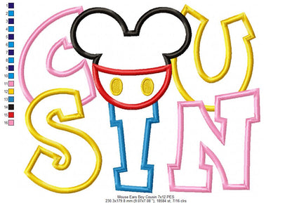Mouse Ears Boy Cousin - Applique Embroidery