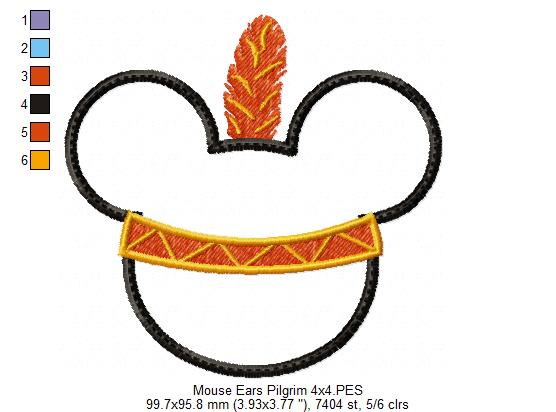 Thanksgiving Mouse Ears Boy Pilgrim - Applique Embroidery