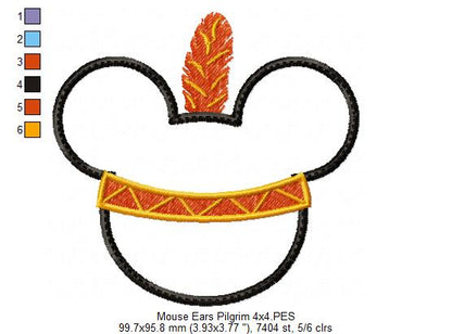 Thanksgiving Mouse Ears Boy Pilgrim - Applique Embroidery