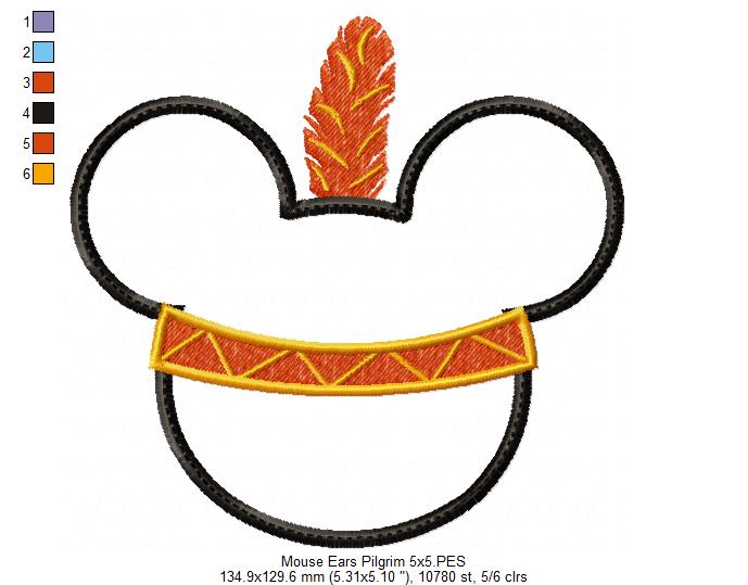 Thanksgiving Mouse Ears Boy Pilgrim - Applique Embroidery