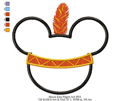 Thanksgiving Mouse Ears Boy Pilgrim - Applique Embroidery