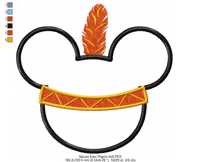 Thanksgiving Mouse Ears Boy Pilgrim - Applique Embroidery
