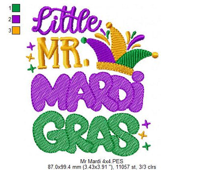 Little Mr. Mardi Gras - Fill Stitch - Machine Embroidery Design