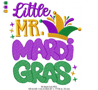 Little Mr. Mardi Gras - Fill Stitch - Machine Embroidery Design