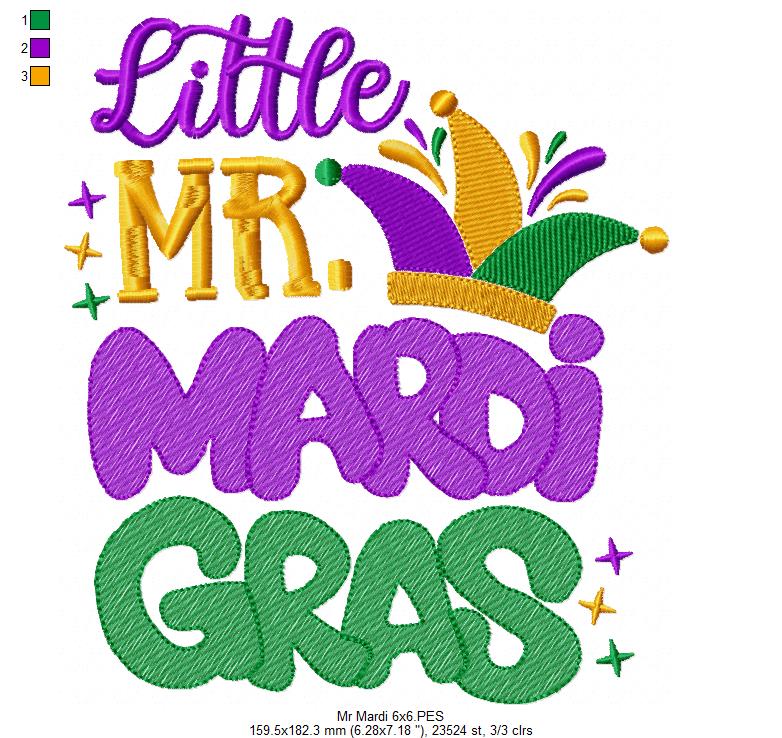 Little Mr. Mardi Gras - Fill Stitch - Machine Embroidery Design