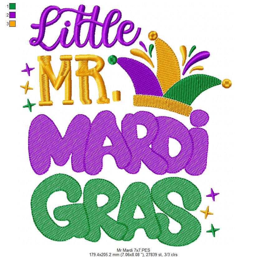 Little Mr. Mardi Gras - Fill Stitch - Machine Embroidery Design