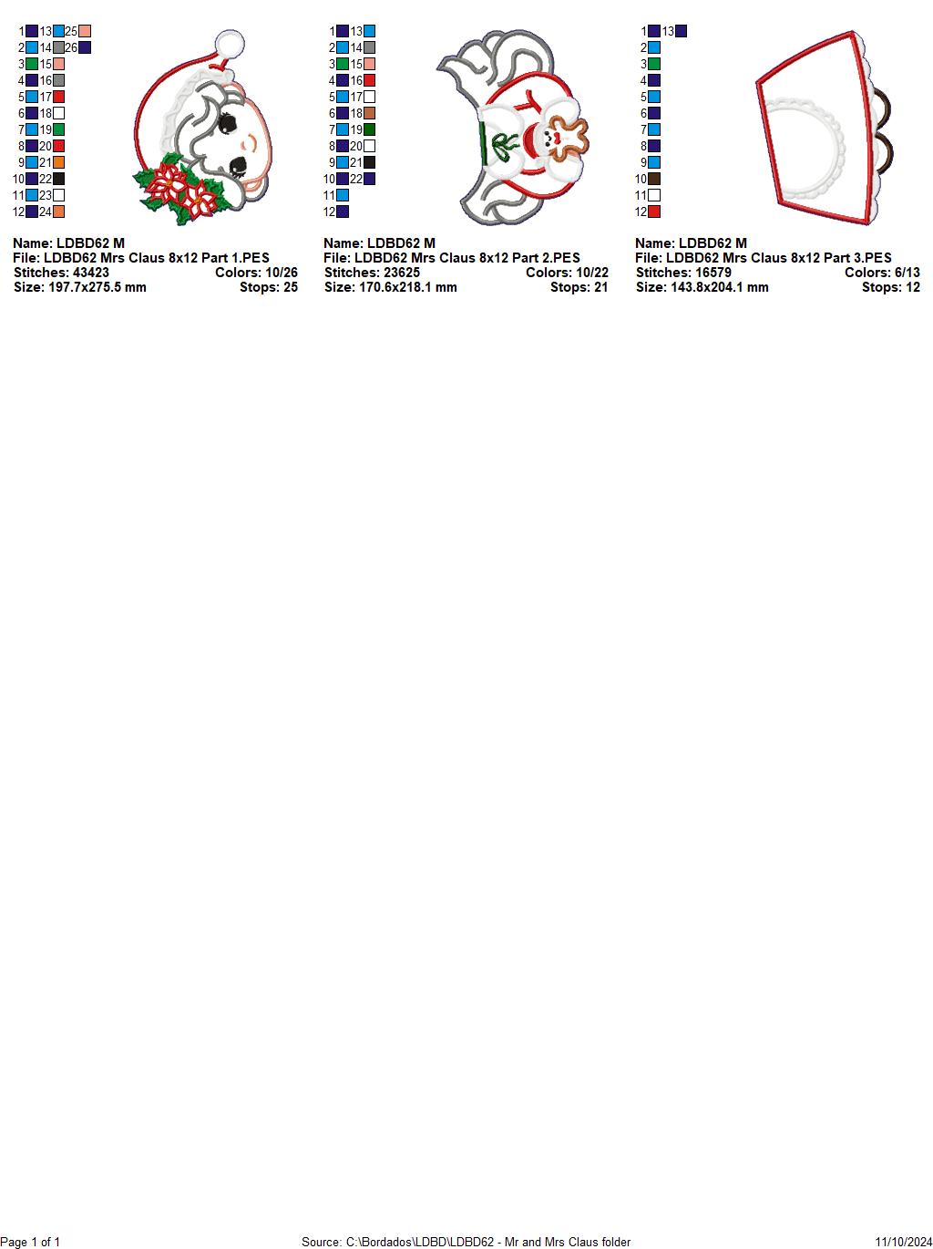 Santa and Mrs. Claus Set - ITH Project - Machine Embroidery Design