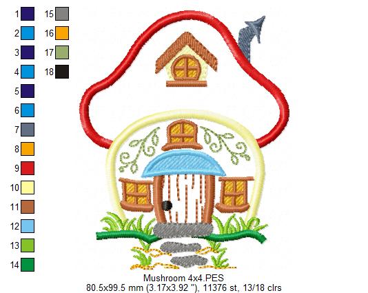 Mushroom House 🏡🍄 – Applique - Machine Embroidery Design