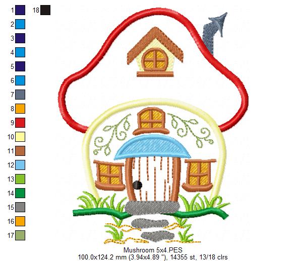 Mushroom House 🏡🍄 – Applique - Machine Embroidery Design
