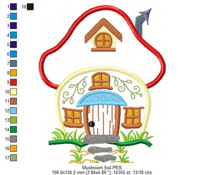 Mushroom House 🏡🍄 – Applique - Machine Embroidery Design
