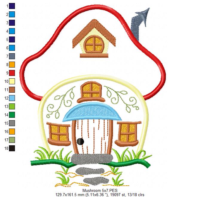 Mushroom House 🏡🍄 – Applique - Machine Embroidery Design