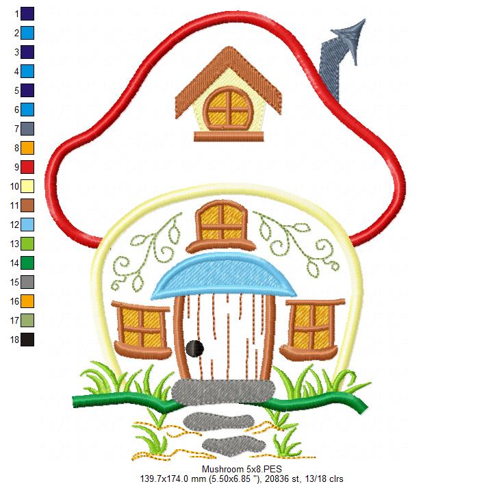 Mushroom House 🏡🍄 – Applique - Machine Embroidery Design