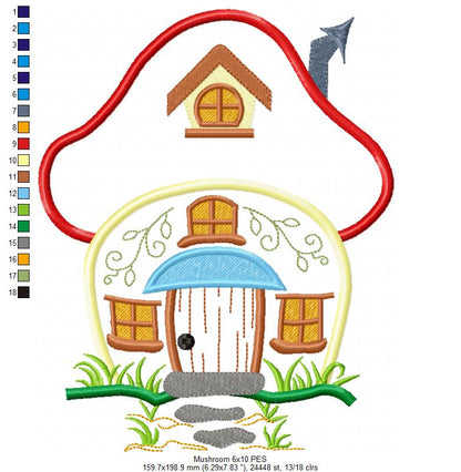 Mushroom House 🏡🍄 – Applique - Machine Embroidery Design