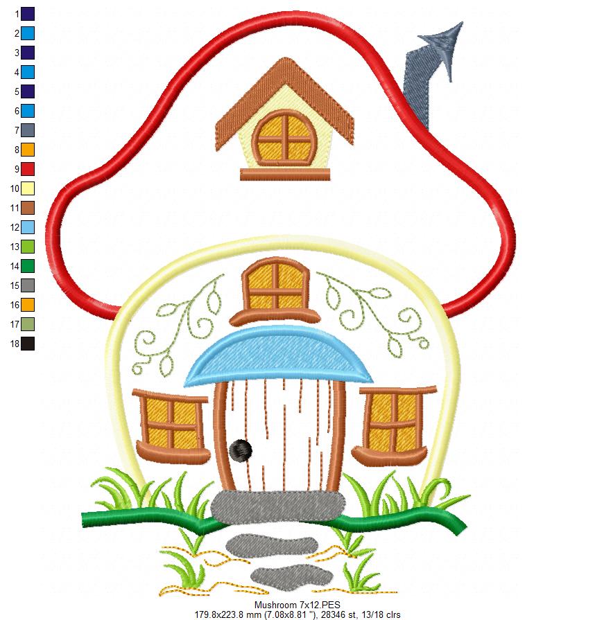 Mushroom House 🏡🍄 – Applique - Machine Embroidery Design