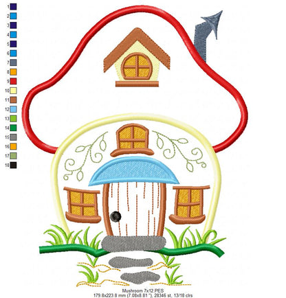Mushroom House 🏡🍄 – Applique - Machine Embroidery Design
