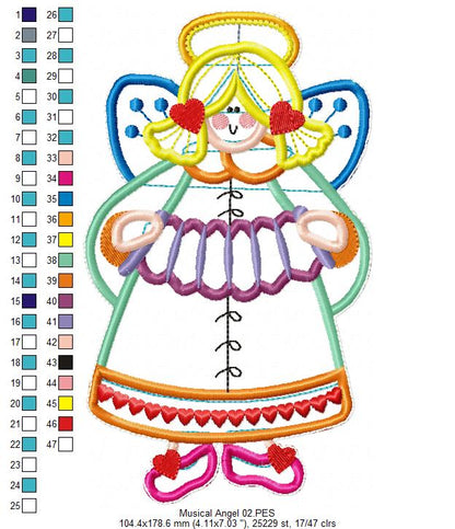 Musical Angels Tree Ornaments Set - ITH Project - Machine Embroidery Design