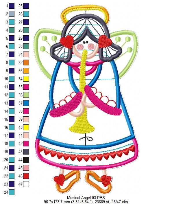 Musical Angels Tree Ornaments Set - ITH Project - Machine Embroidery Design