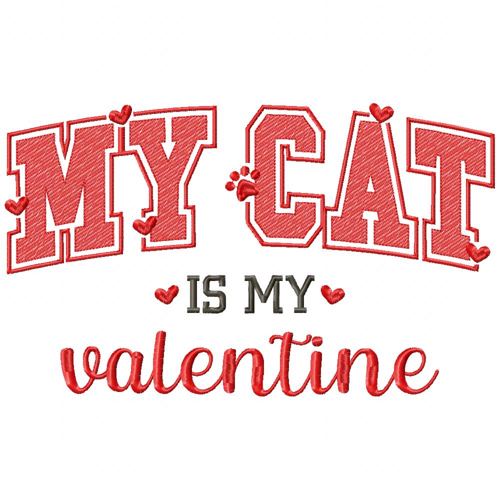 My Cat is my Valentine - Rippled Stitch - Machine Embroidery Design