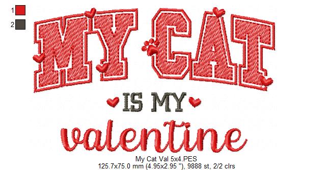 My Cat is my Valentine - Rippled Stitch - Machine Embroidery Design