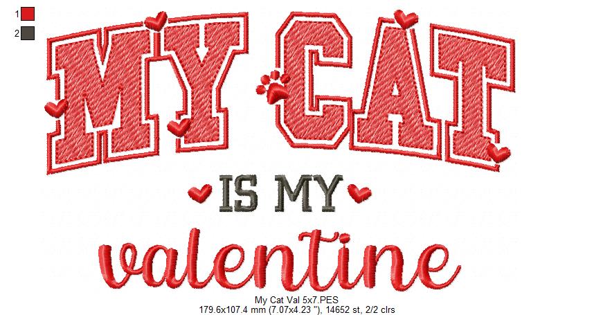 My Cat is my Valentine - Rippled Stitch - Machine Embroidery Design