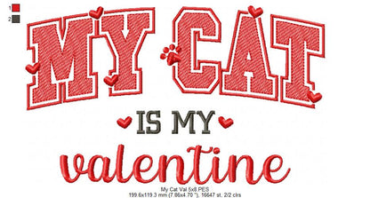 My Cat is my Valentine - Rippled Stitch - Machine Embroidery Design