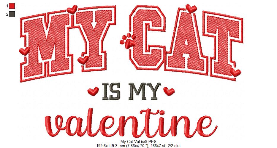 My Cat is my Valentine - Rippled Stitch - Machine Embroidery Design