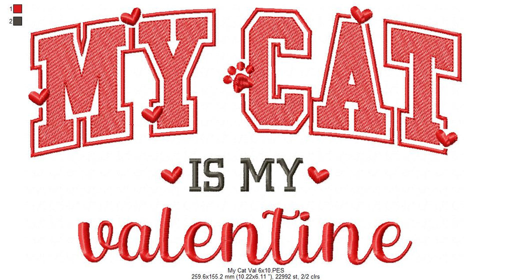 My Cat is my Valentine - Rippled Stitch - Machine Embroidery Design