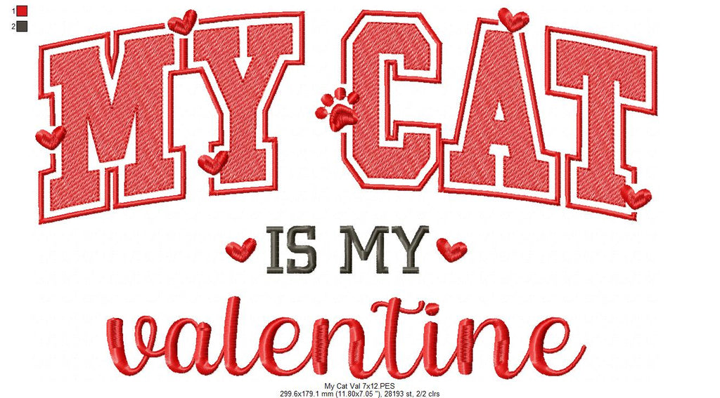 My Cat is my Valentine - Rippled Stitch - Machine Embroidery Design