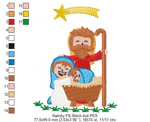 Happy Nativity - Fill Stitch - Machine Embroidery Design