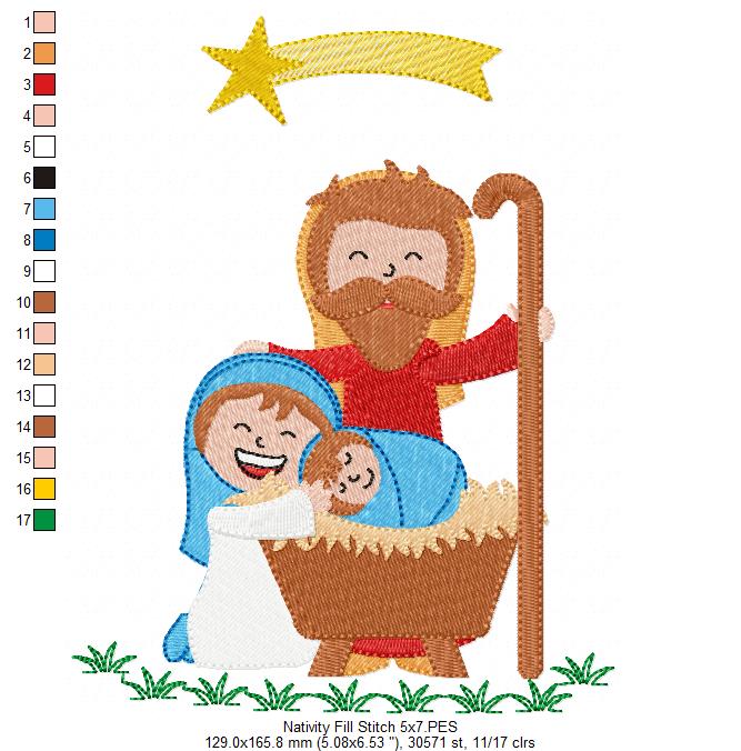 Happy Nativity - Fill Stitch - Machine Embroidery Design