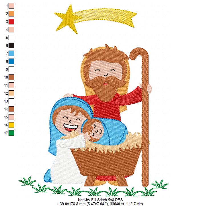 Happy Nativity - Fill Stitch - Machine Embroidery Design