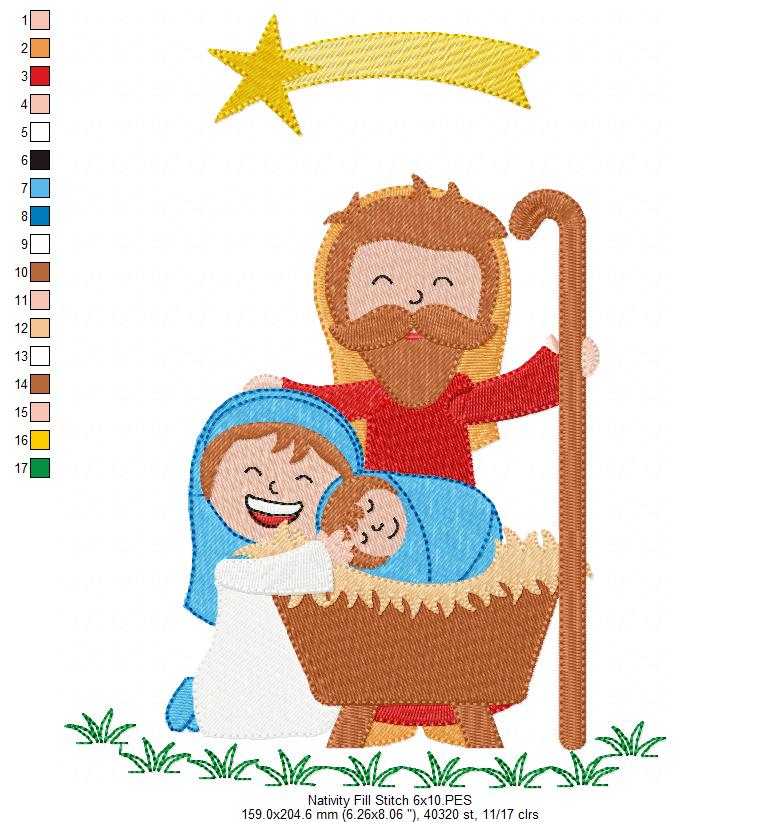 Happy Nativity - Fill Stitch - Machine Embroidery Design