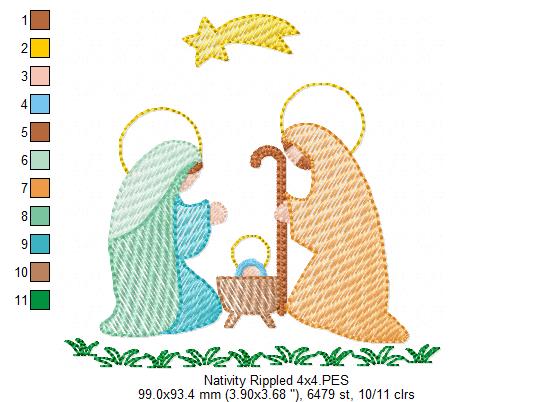 Christmas Nativity - Rippled Stitch - Machine Embroidery Design