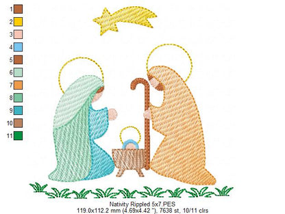 Christmas Nativity - Rippled Stitch - Machine Embroidery Design