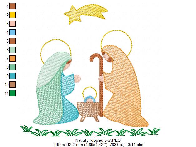 Christmas Nativity - Rippled Stitch - Machine Embroidery Design