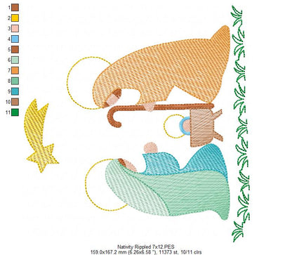 Christmas Nativity - Rippled Stitch - Machine Embroidery Design