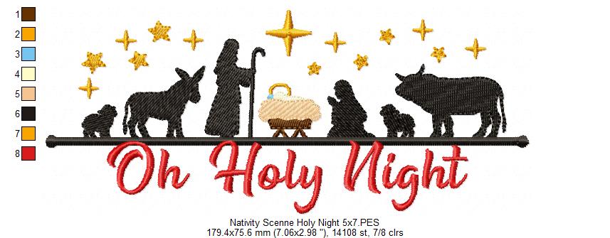 Christmas Oh Holy Night Nativity Scene - Fill Stitch - Machine Embroidery Design